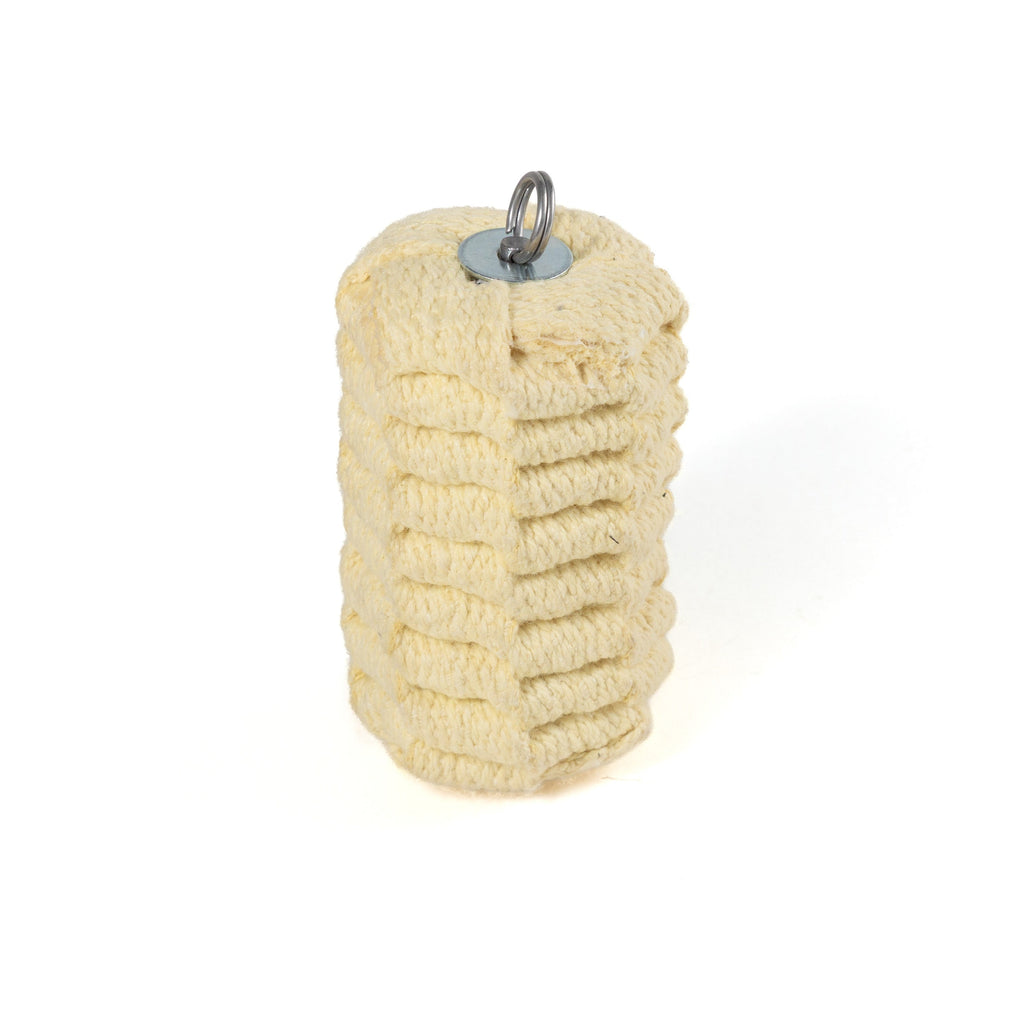 Replacement rope dart wick head, beige cylinder with metal loop cap and stitched ridges