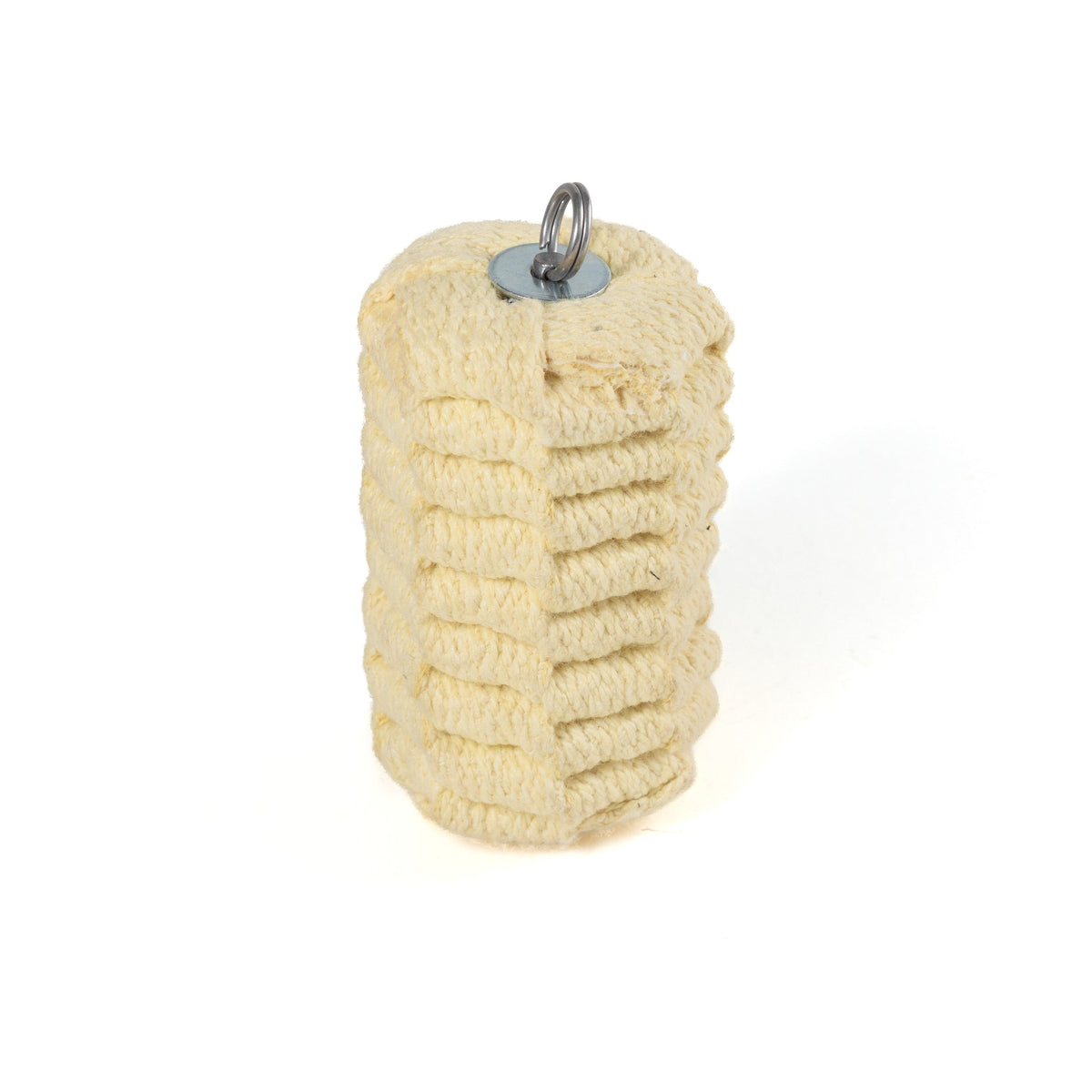Replacement rope dart wick head, beige cylinder with metal loop cap and stitched ridges