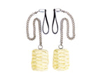 Fire poi set with yellow sponge heads, silver chains, and black wrist loops