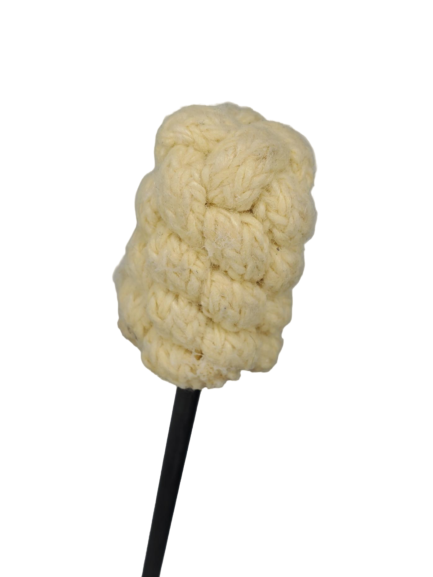Cream knitted fire-eating torch head on black handle