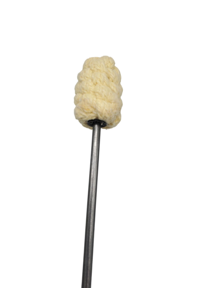 Close-up of tan woven Kevlar torch head on a black metal rod
