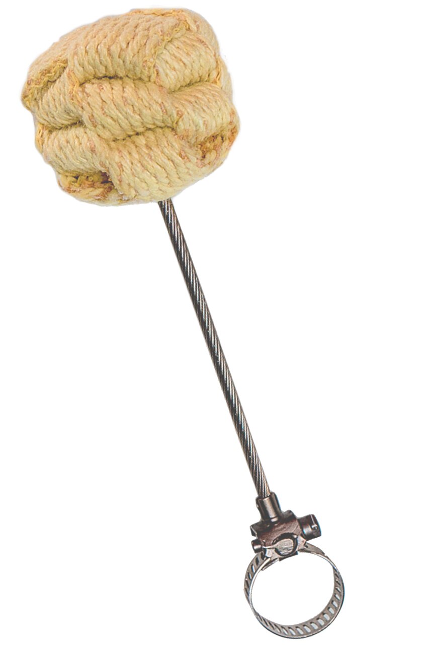 Pale yellow-green braided wick on a metal fire hoop with ring grip.
