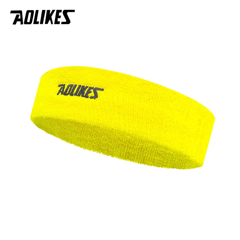 Yellow cotton sport sweatband with AOLIKES logo