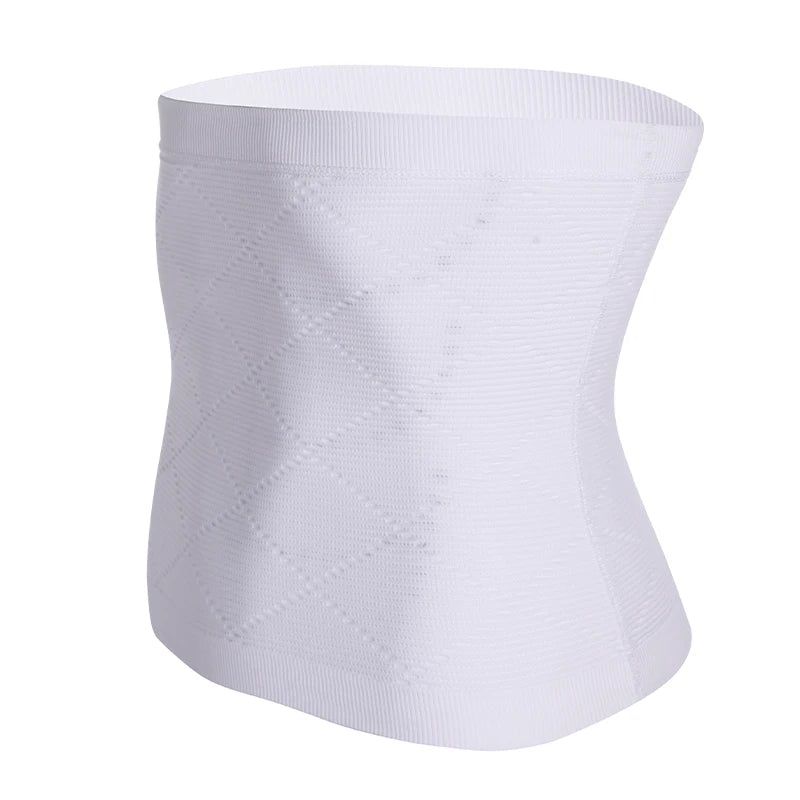 White compression waist band with wide elastic panel