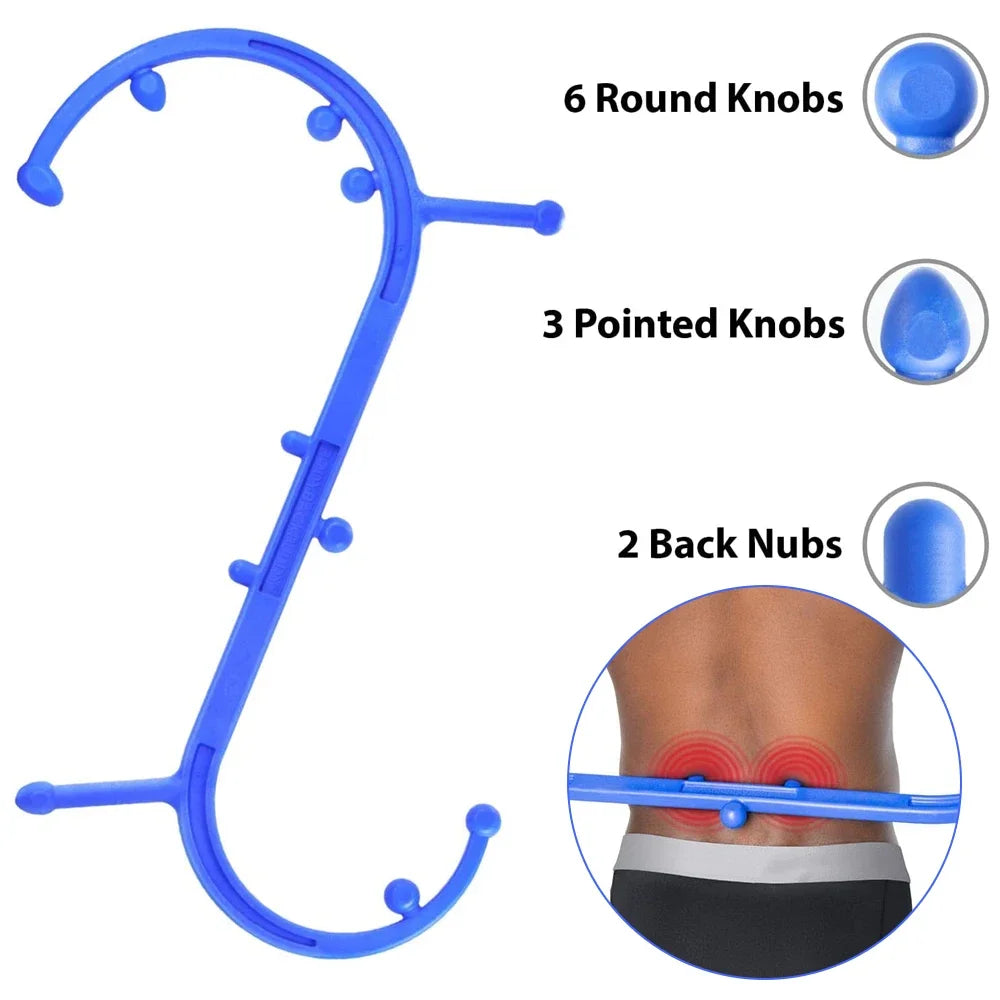 Blue handheld massage cane with round and pointed knob tips