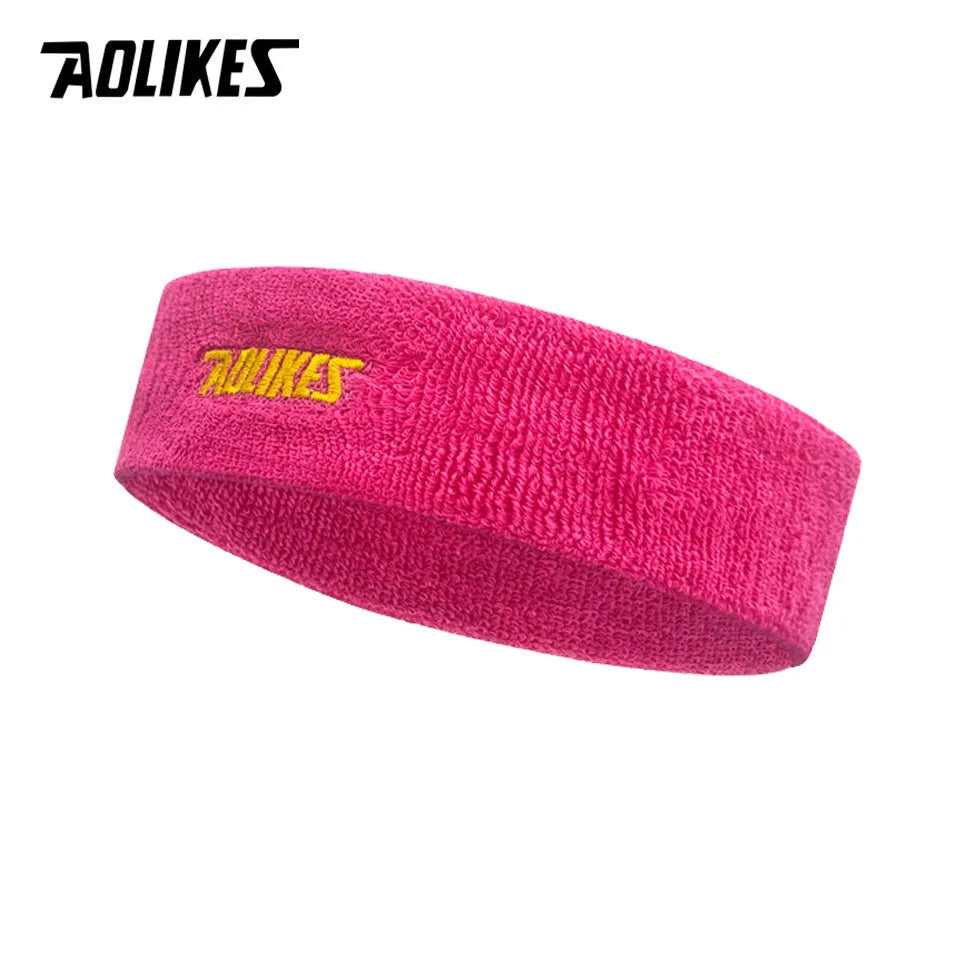 Cotton sport sweatband in rose pink with AOLIKES logo patch