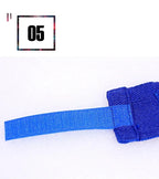 Blue cotton wrist wrap roll with fastening strip and stitched wrap end