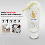 Liquid magnesium grip bottle with golden handprint label and non-slip application icons