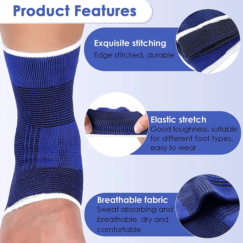Blue ankle guard sleeve with white trim, ribbed knit and stitched elastic cuff