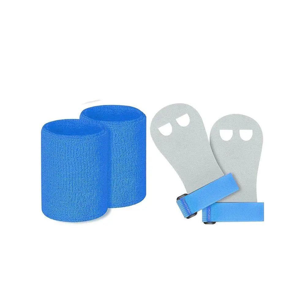 Youth aerial grip set with blue grips and blue wristbands