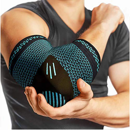 Compression elbow guards pair in dark teal mesh knit with black and teal trim