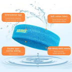 Blue cotton sport sweatband with AOLIKES embroidered logo