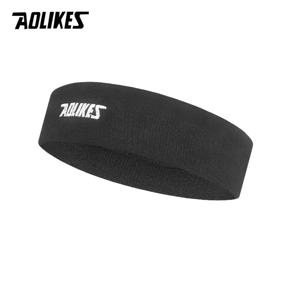 Cotton sport sweatband in black with AOLIKES logo patch