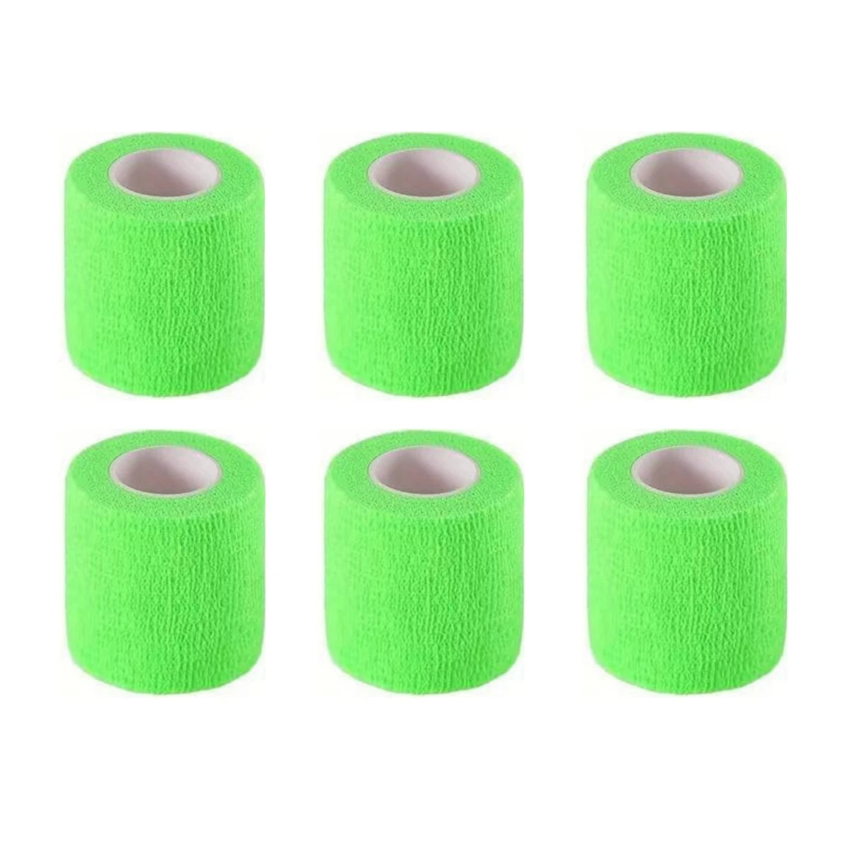 Set of neon green self-adhesive wrist bandage rolls with white inner cores