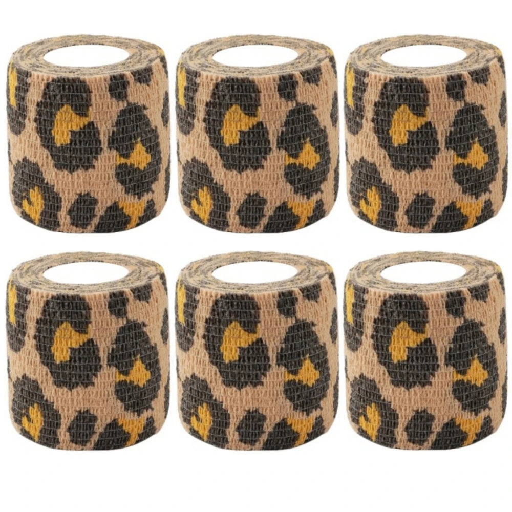 Set of tan and brown leopard-pattern self-adhesive wrist bandage rolls