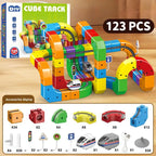 Electric cube track train set, 123 pieces, colorful multi-track rails and train cars