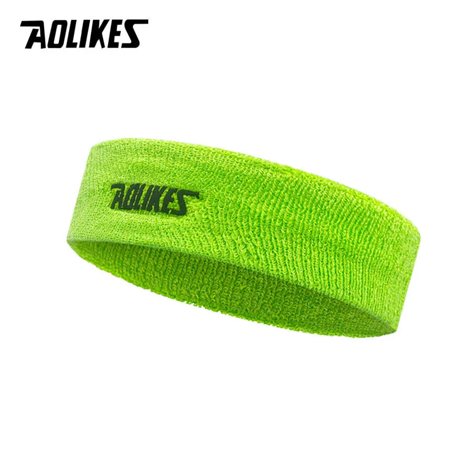 Cotton sport sweatband in neon green with AOLIKES logo patch