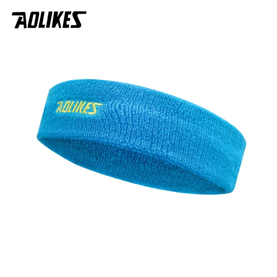 Cotton sport sweatband in sky blue with AOLIKES logo patch