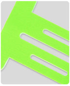 Lime green precut knee tape strips with finger-loop cutouts