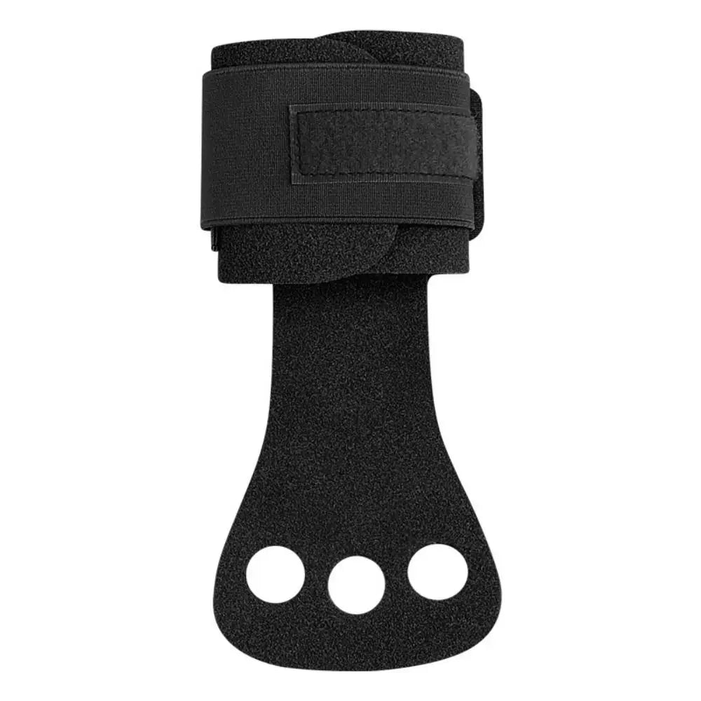 Aerial apparatus grip wraps pair, black, on hand with three finger holes and wrist strap
