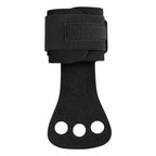 Aerial apparatus grip wraps pair, black, on hand with three finger holes and wrist strap