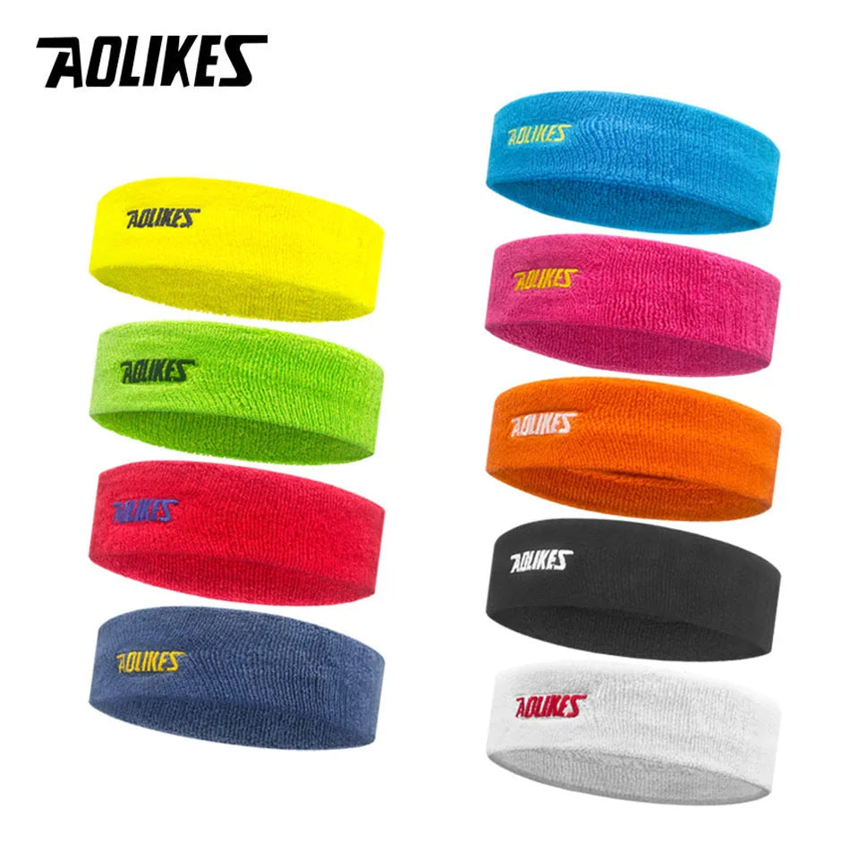 Cotton sport sweatband set, assorted colors with embroidered AOLIKES logo