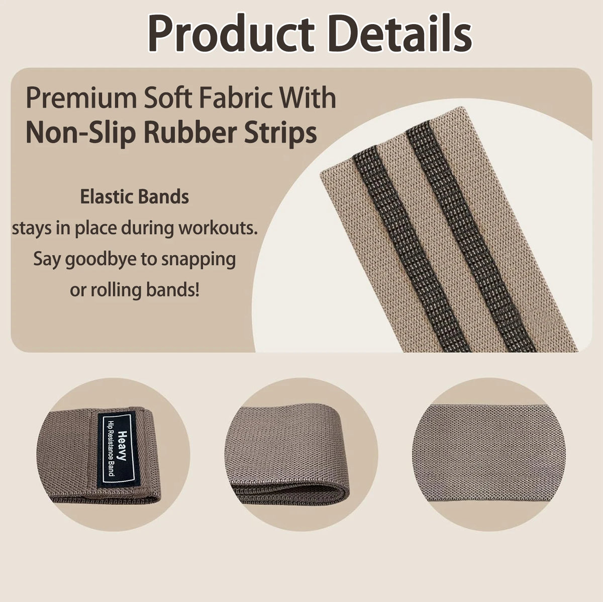 Resistance bands with textured non-slip rubber strips on fabric loops
