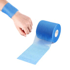 Foam underwrap tape, blue roll with adhesive strip extended