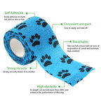 Blue paw-print self-adhesive wrist bandage roll with inner cardboard core