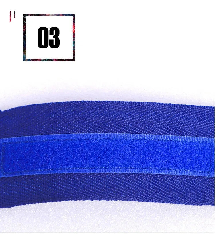 Blue cotton wrist wrap strap with visible stitching and textured weave