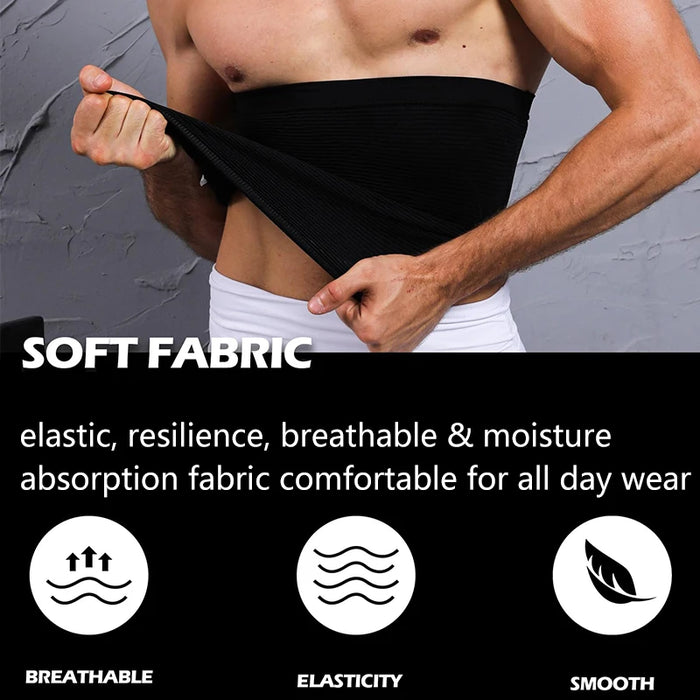 Black core guard waist band with wide wrap and smooth elastic edge