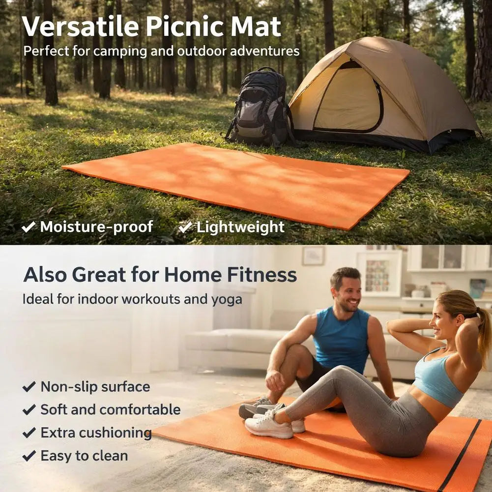 Orange foldable exercise mat laid flat on grass for workouts and yoga practice