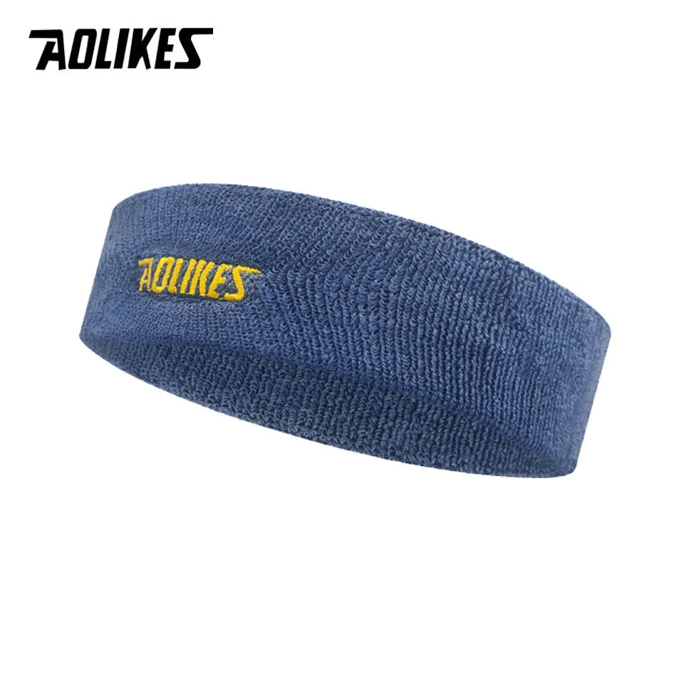 Cotton sport sweatband in dark blue with AOLIKES logo patch