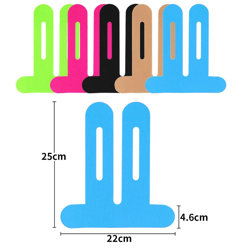 Precut knee kinesiology tape strip set in multiple colors with size guide