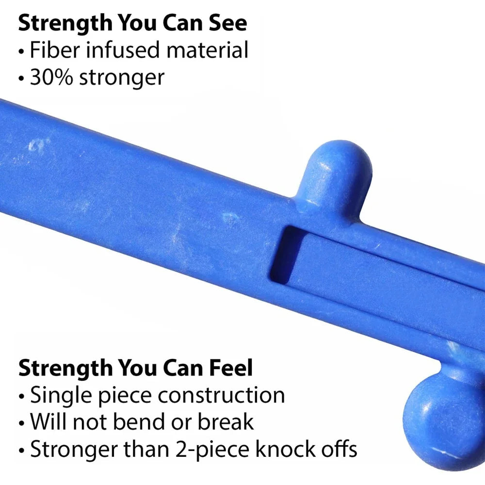 Blue handheld self-massage cane with single-piece curved frame and knob
