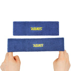 Two blue cotton sweatbands with AOLIKES embroidered logo