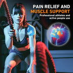 Blue kinesiology tape on arm and shoulder of an athlete in motion
