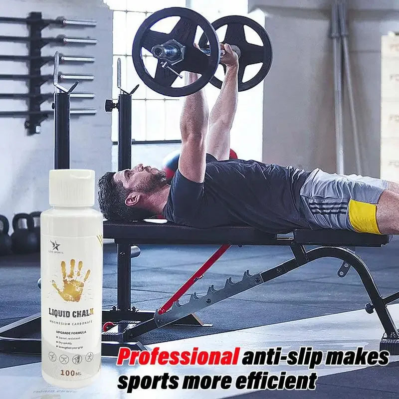 Liquid magnesium grip bottle with golden handprint label, standing upright