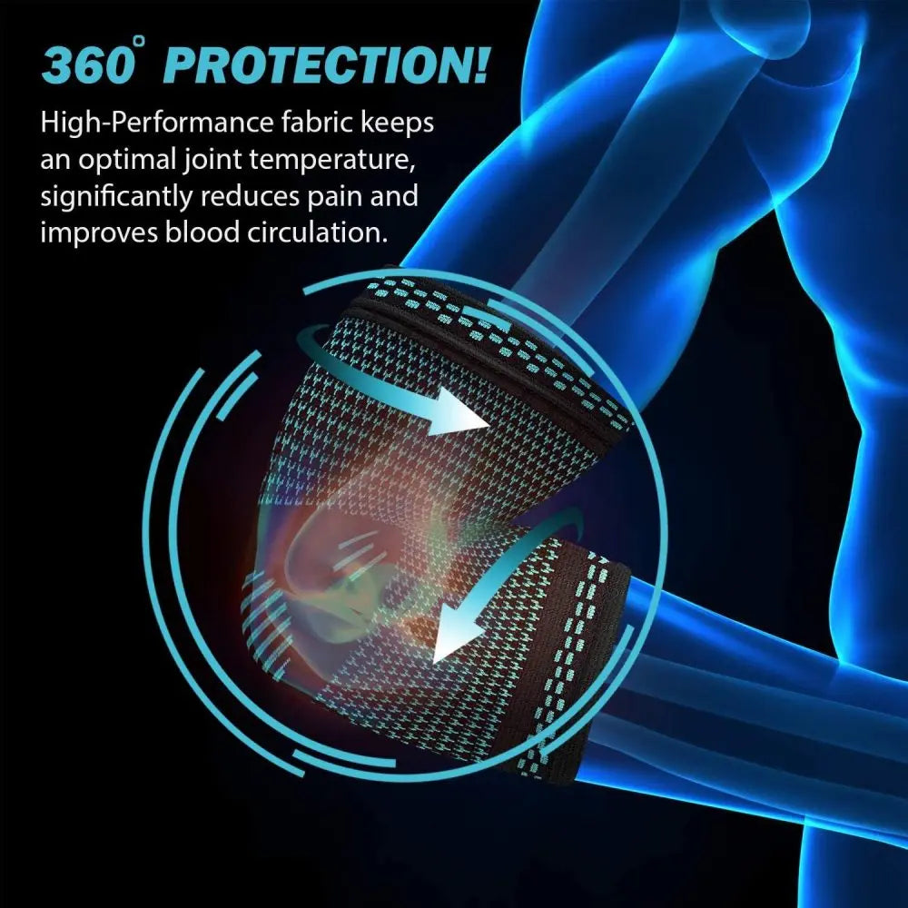 Elbow guard protection graphic with padded mesh sleeve and highlighted cushioning area