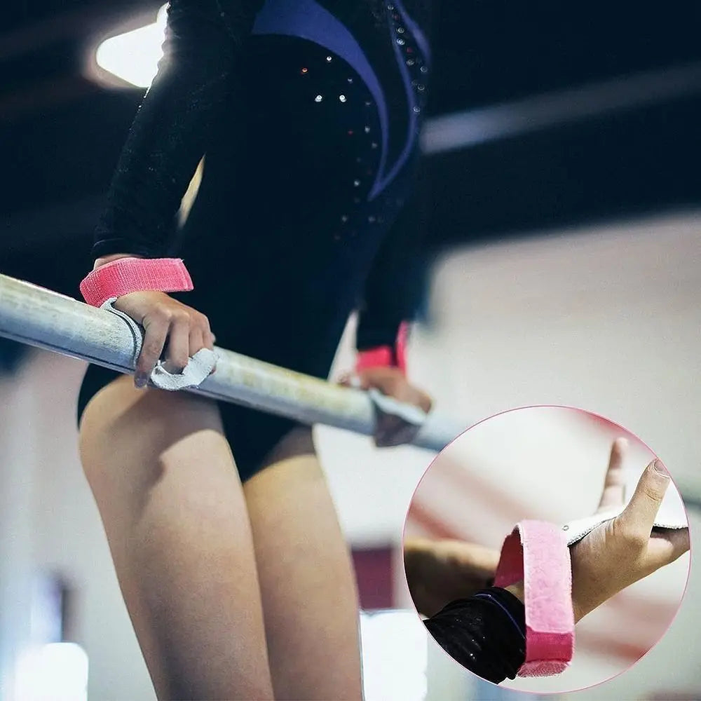 Legs and arms using pink wristbands on an aerial bar grip set