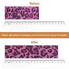 Pink leopard-pattern self-adhesive bandage, before and after length stretch demo