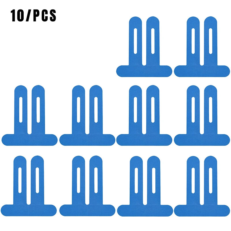 Blue knee kinesiology tape strips, pack layout showing 10 pieces