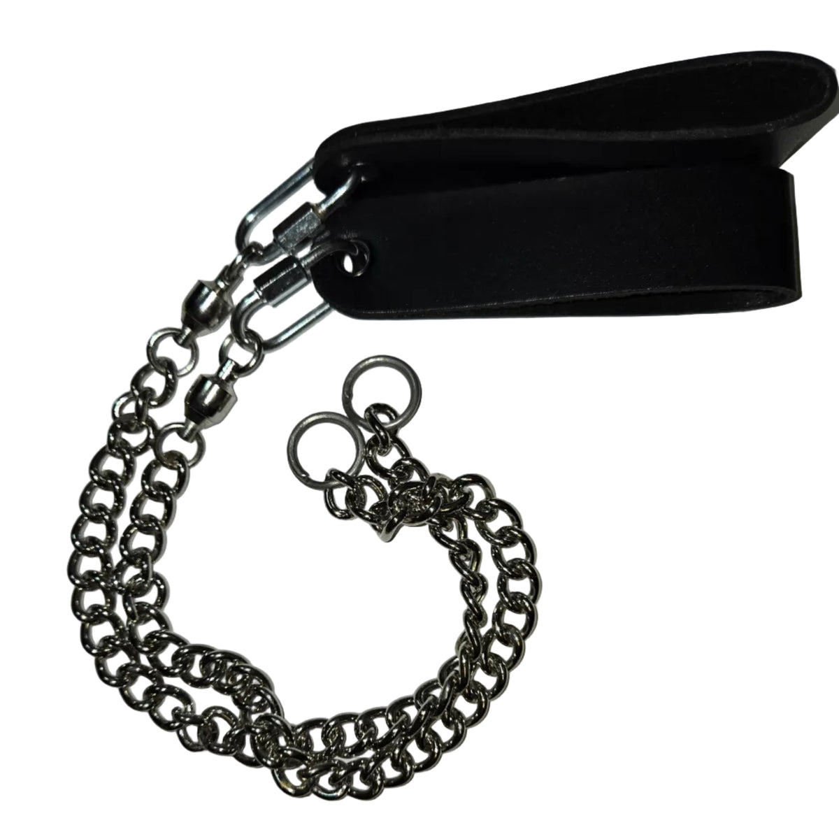 Black twist-link chain poi leash with black plastic end and metal clasp