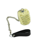 Fire poi set: lime fuzzy poi head on chain with black handle and swivel ring