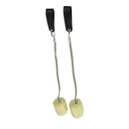 Fire poi set with two lime fuzzy poi heads on long chains and black wrist straps
