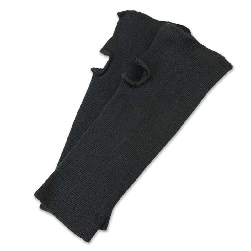 Black Kevlar fire performer sleeve close-up showing thumb hole and ribbed texture.