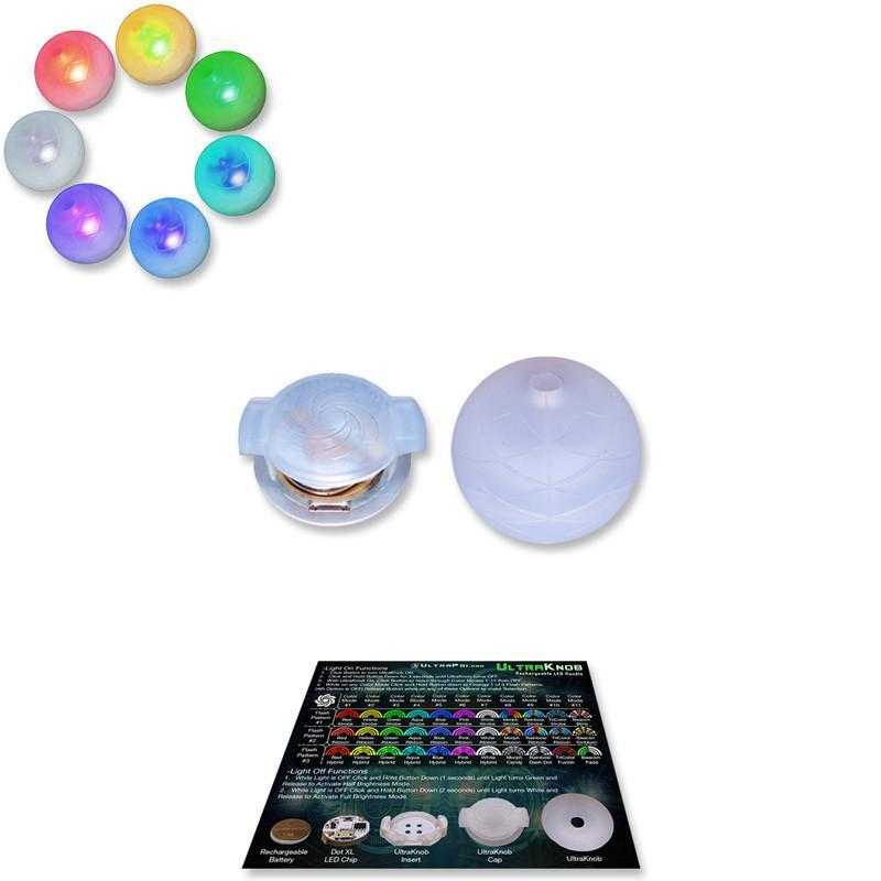 Translucent blue poi head and ultraknob components with instruction sheet