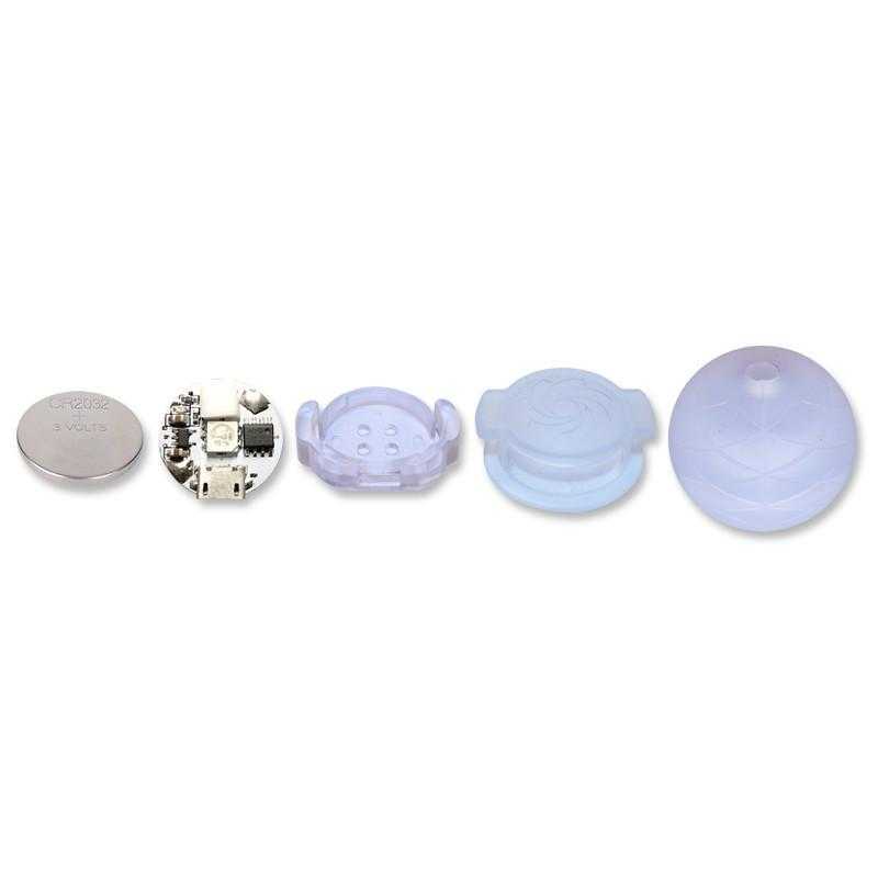 Translucent blue poi knob heads with metal disc and electronic module