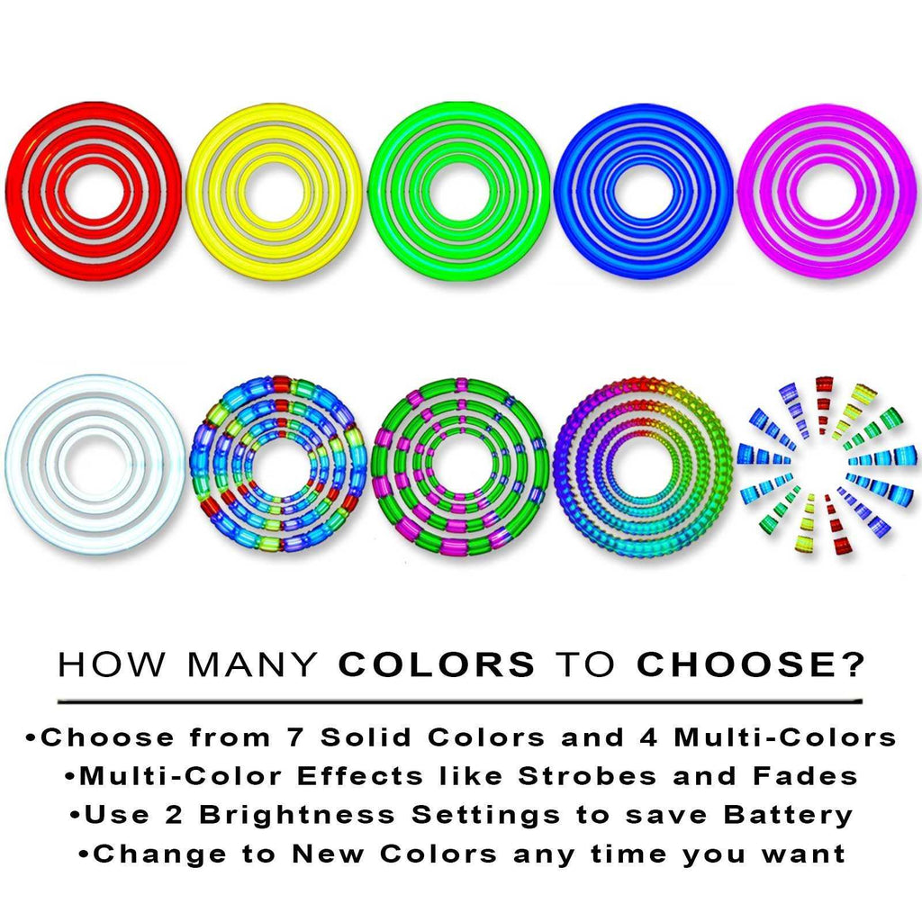Multicolor LED poi light rings set: red, yellow, green, blue, purple